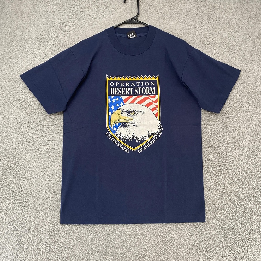 Vintage Operation Desert Storm Shirt Mens Large Blue Eagle USA Graphic 90s Tee